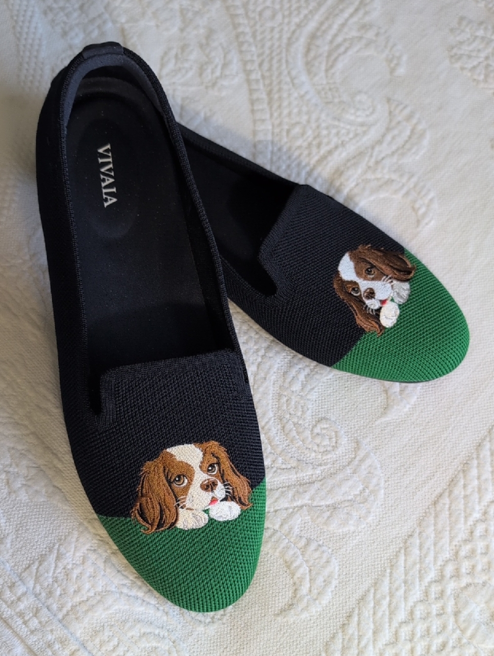 Vivaia Audrey Round Toe Embroidered King Charles Spaniel Loafers